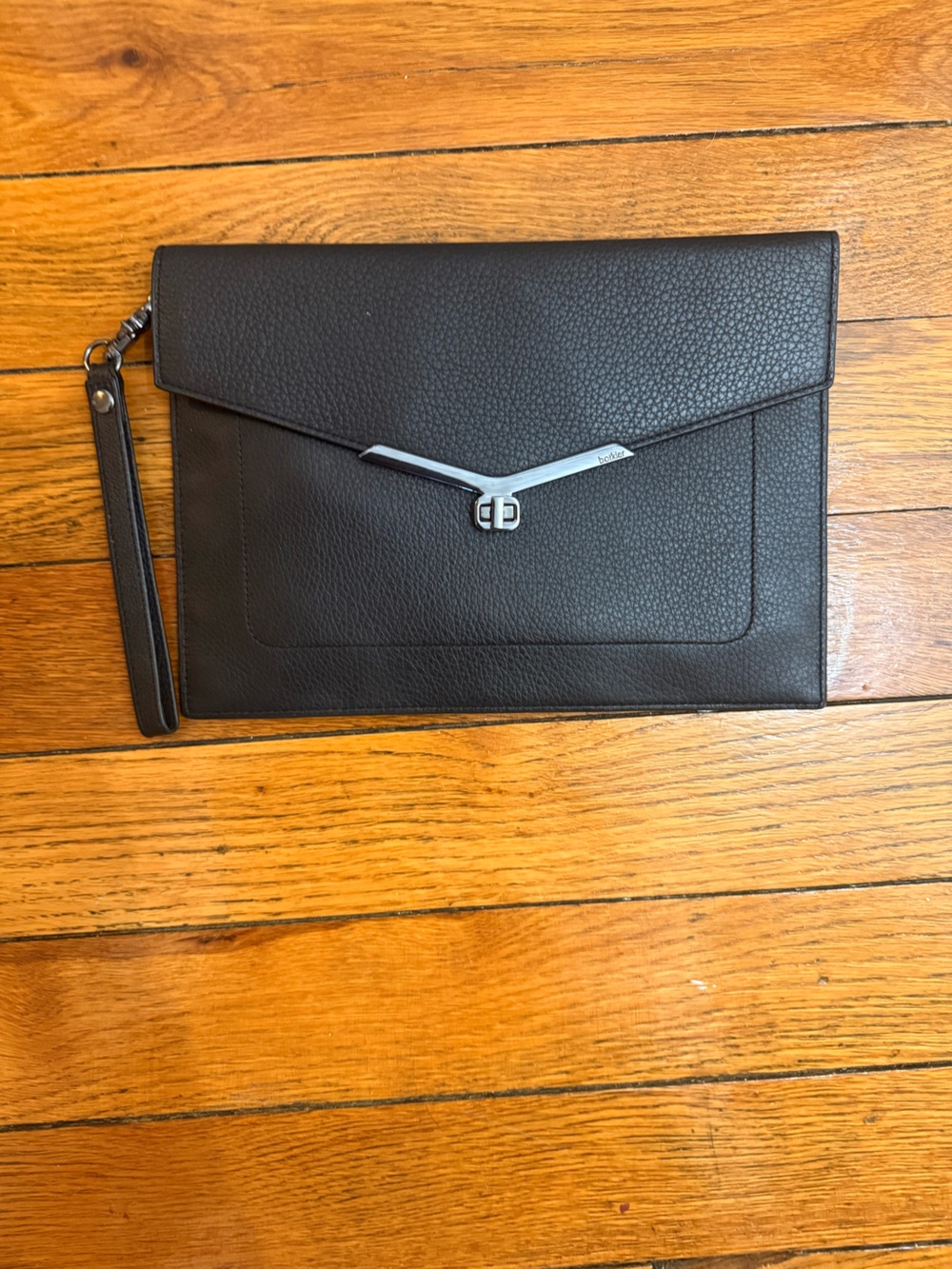 Botkier Black Pebbled Leather Envelope Wristlet with Silver Trim - Picture 3 of 9